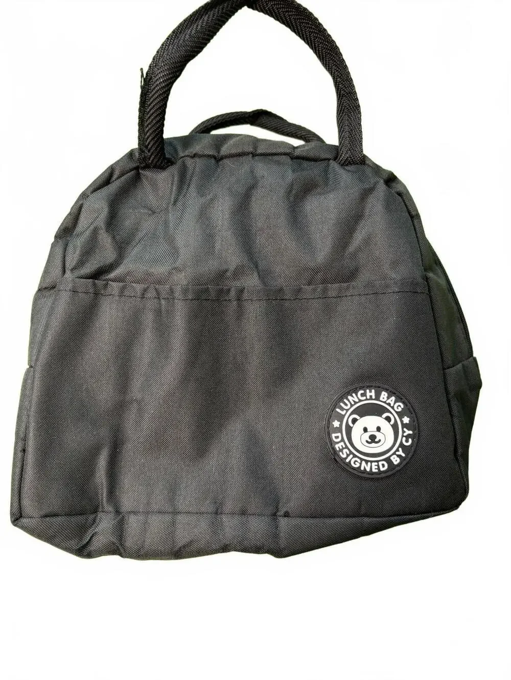Black Lunch Bag with Floral 'E' Design and Bear Logo